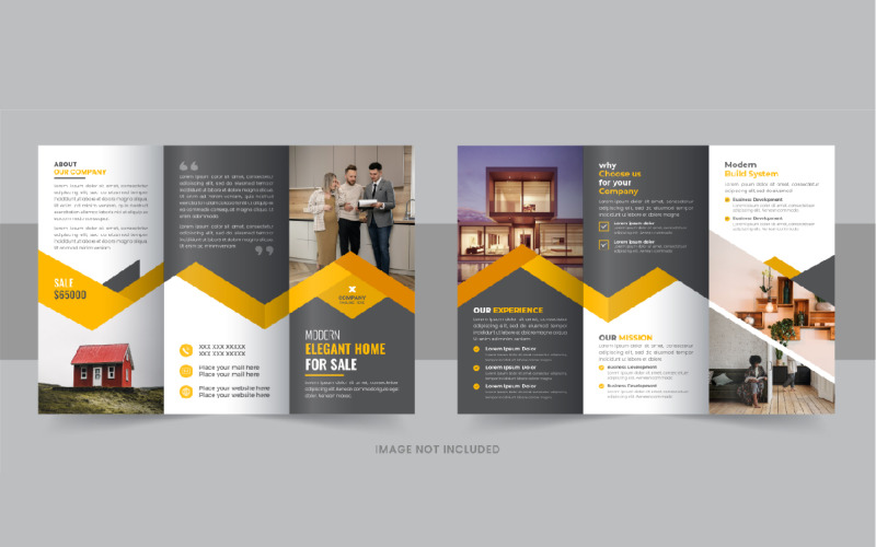 Modern real estate, construction, home selling business trifold brochure design vector layout Corporate Identity