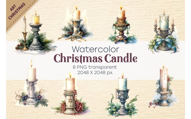 Watercolor Christmas candles. PNG, Clipart. Illustration