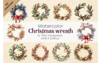 Watercolor Christmas wreath. PNG, Clipart.