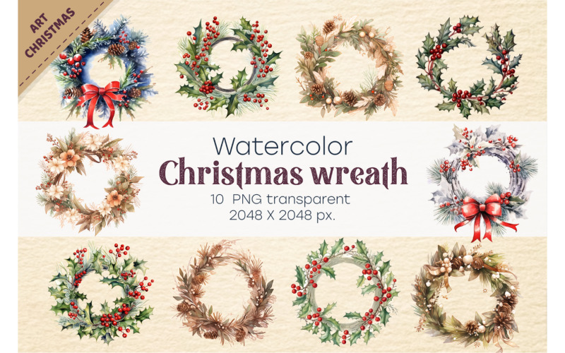 Watercolor Christmas wreath. PNG, Clipart. Illustration