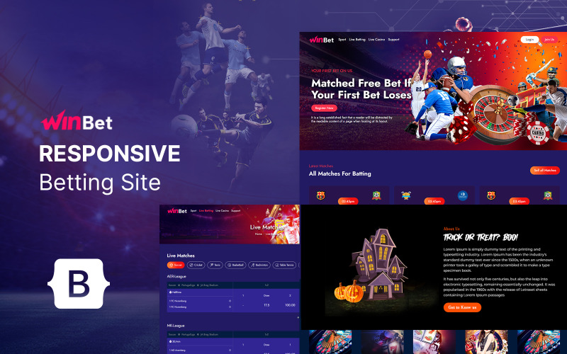 Win-Bet - Online Betting and Gambling, Raffle HTML5 Website template Website Template