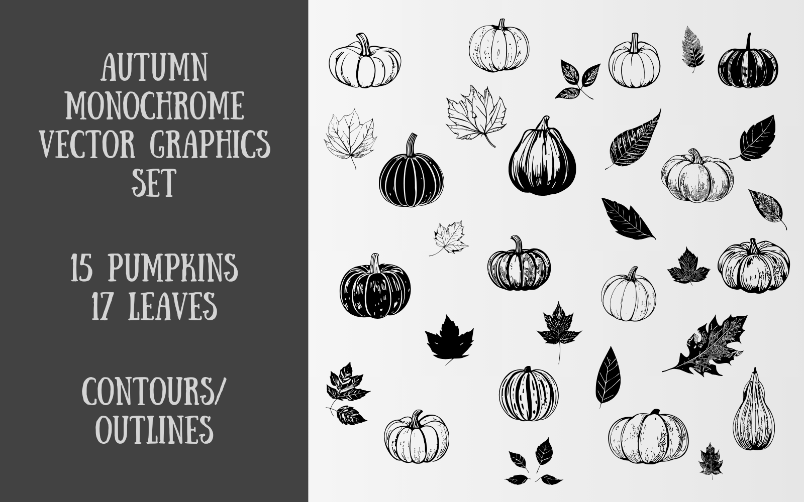 Autumn Monochrome Vector Graphics Set