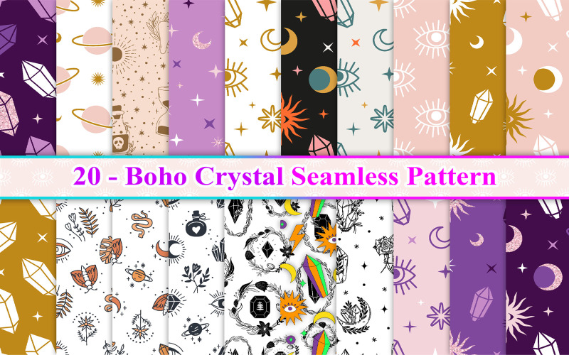 Boho Crystal Seamless Pattern, Crystal Seamless Pattern