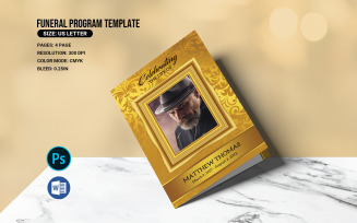 Golden Funeral Program Template