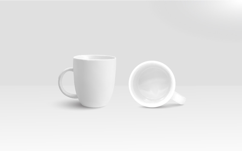White vector coffee mugs on a grayish surface Vector Graphic