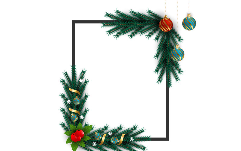 Merry christmas photo frame and christmas frame with pine branch and ball Illustration