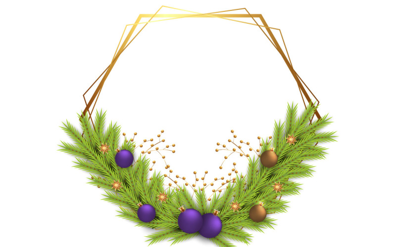 Merry christmas photo frame and christmas frame with pine branch christmas ball and star style Illustration