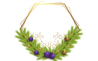 Merry christmas photo frame and christmas frame with pine branch christmas ball and star style