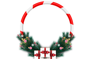 Merry christmas photo frame and christmas frame with pine branch christmas ball and star