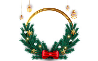 Merry christmas photo frame and christmas frame with pine branch christmas ball and stars