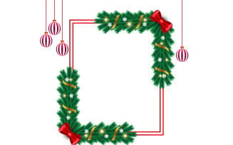Merry christmas photo frame and christmas frame with pine branch christmas ball