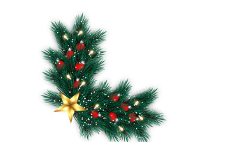 Christmas photo frame and christmas garland corner with pine branch and christmas ball