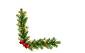 Christmas photo frame and christmas garland corner with pine branch ball and stars
