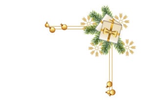 Christmas photo frame and christmas garland corner with pine branch ball