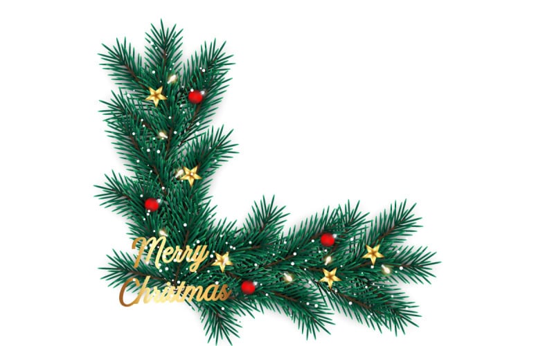 Christmas photo frame and christmas garland corner with pine branch christmas ball and star idea Illustration