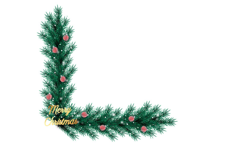 Christmas photo frame and christmas garland corner with pine branch christmas ball Illustration