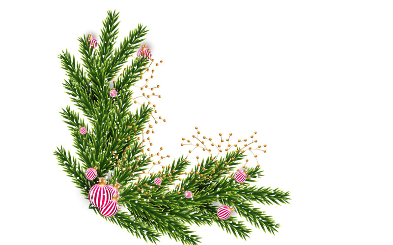 Christmas photo frame and christmas garland corner with pine branch christmas balls Illustration