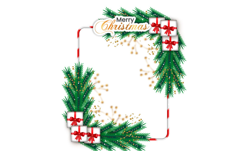 Christmas photo freme christmas leaf golden snowflakes christmas balls and christmas light idea Illustration