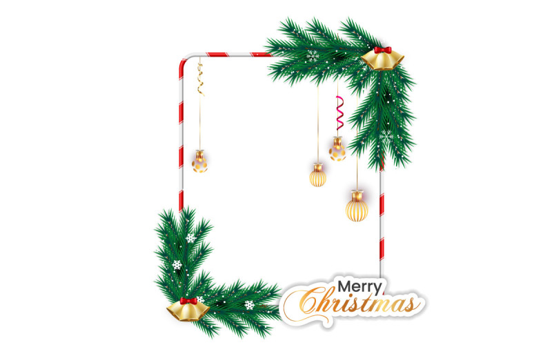 Christmas photo freme christmas leaf golden snowflakes christmas balls and christmas lights Illustration