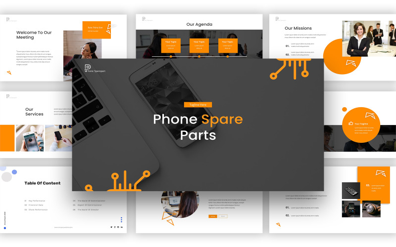 Phone Sparepart Powerpoint Template PowerPoint Template