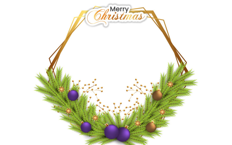 Vector christmas photo freme christmas leaf golden snowflakes christmas balls and christmas lights Illustration