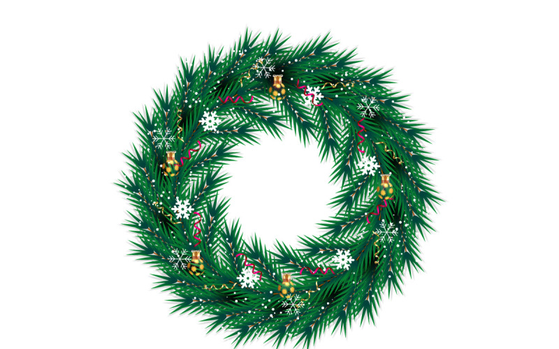 Christmas wreath decoration . wreath vector with pine leaves, christmas ball concept Illustration