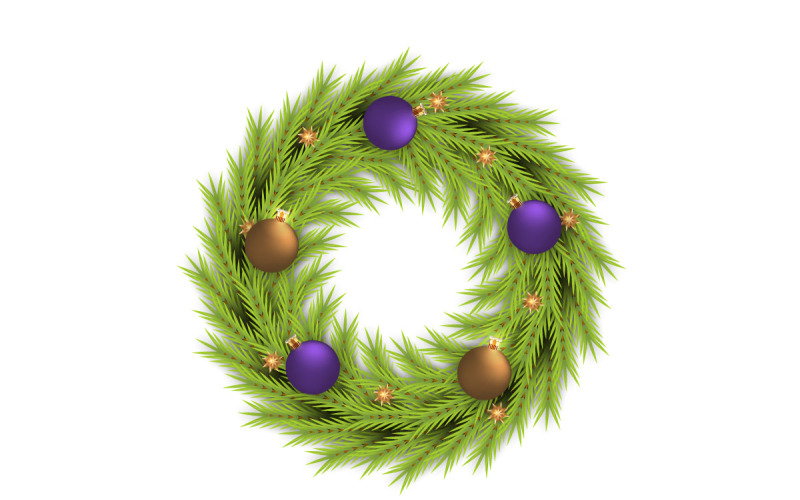 Christmas wreath decoration . wreath vector with pine leaves, christmas ball Illustration