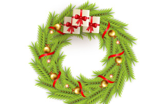 Christmas wreath decoration . wreath vector with pine leaves, christmas balls design