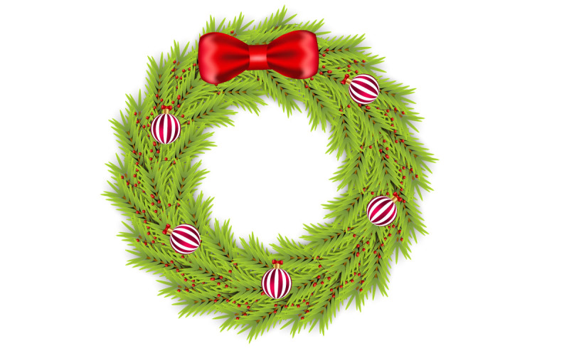 Christmas wreath decoration . wreath vector with pine leaves, christmas balls idea Illustration