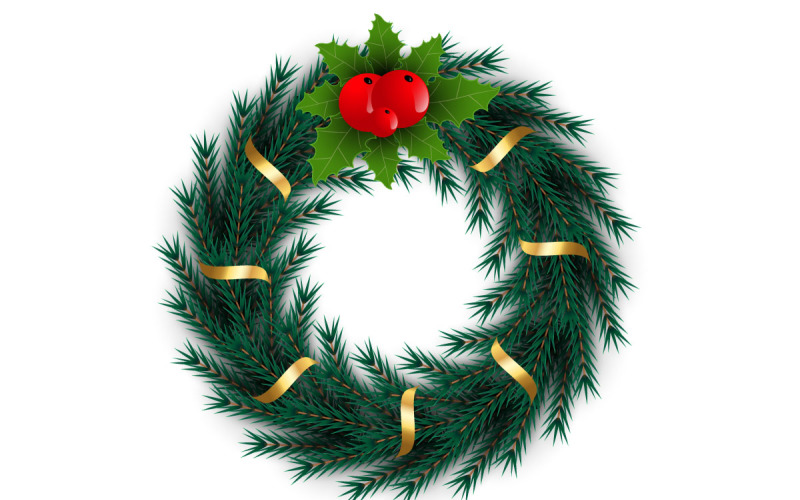 Christmas wreath decoration . wreath vector with pine leaves, christmas balls on background Illustration