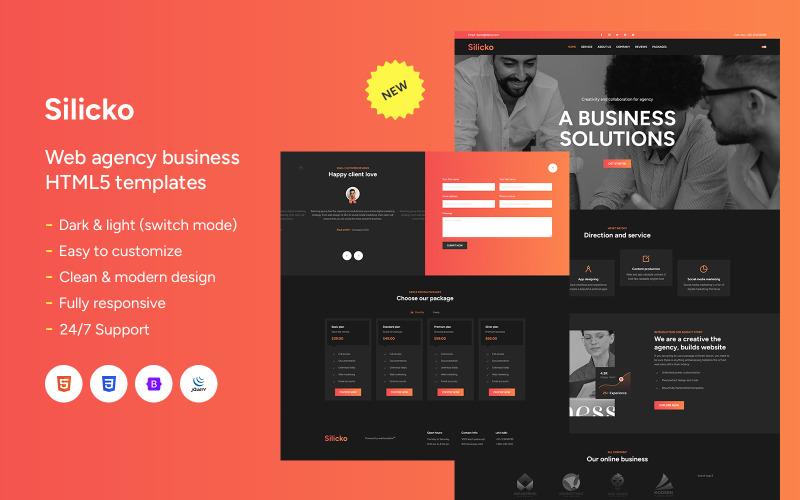Silicko Web Agency Dark and Light One-Page HTML5 Template Landing Page Template