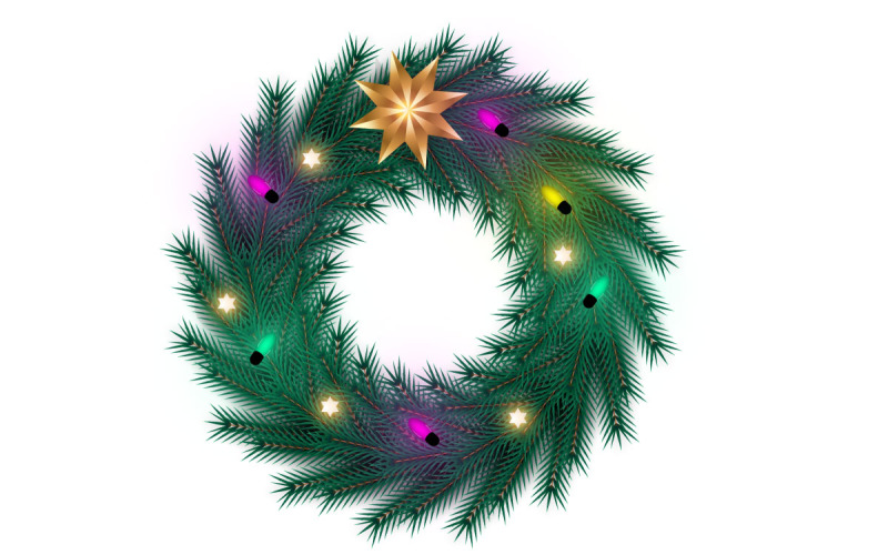 Vector Christmas wreath decoration . wreath with pine leaves, christmas ball Illustration