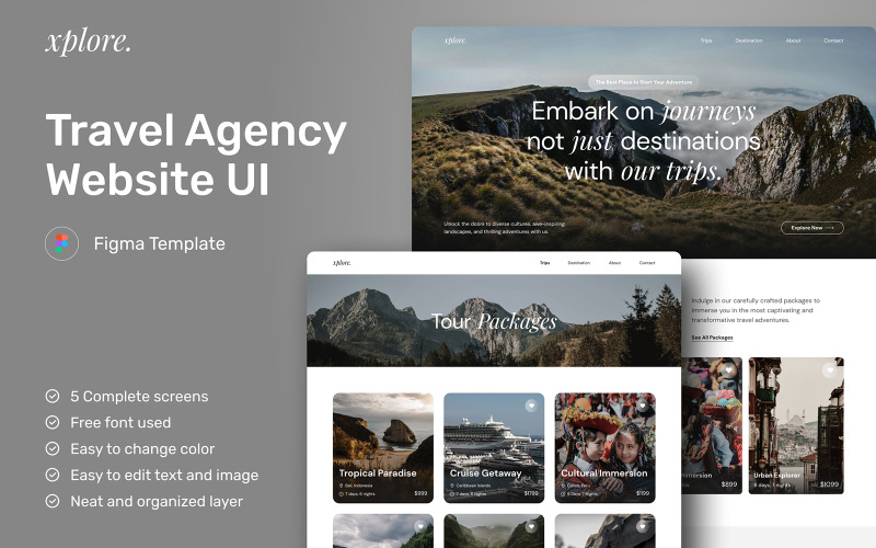 Xplore - Travel Agency Website UI Element