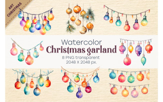 Christmas garland with balls. PNG, Clipart.