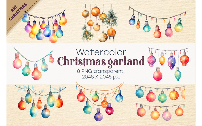 Christmas garland with balls. PNG, Clipart. Illustration