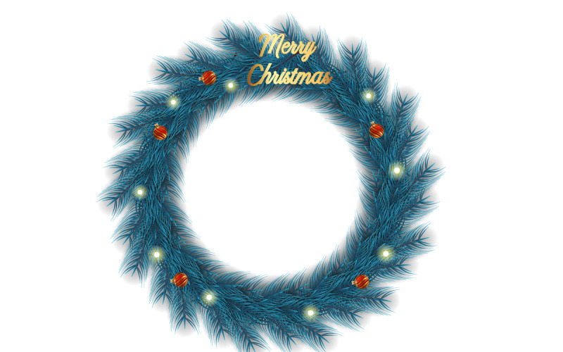 Christmas wreath with red christmas balls, bow and golden stars isolated on white background concept Illustration