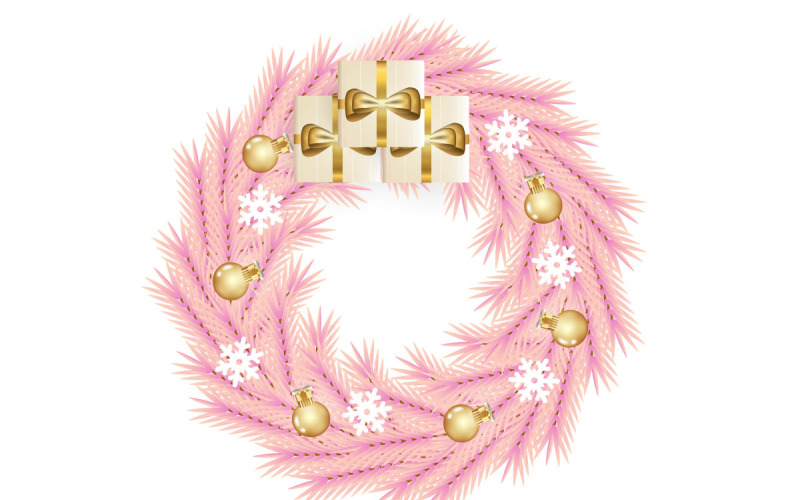 Merry Christmas wreath decoration . wreath vector with pine leaves, christmas balls designs Illustration