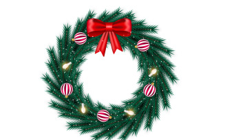 Merry Christmas wreath decoration . wreath vector with pine leaves, christmas balls