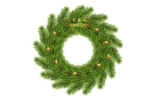 Merry christmas wreath with ball and stars isolated on white background