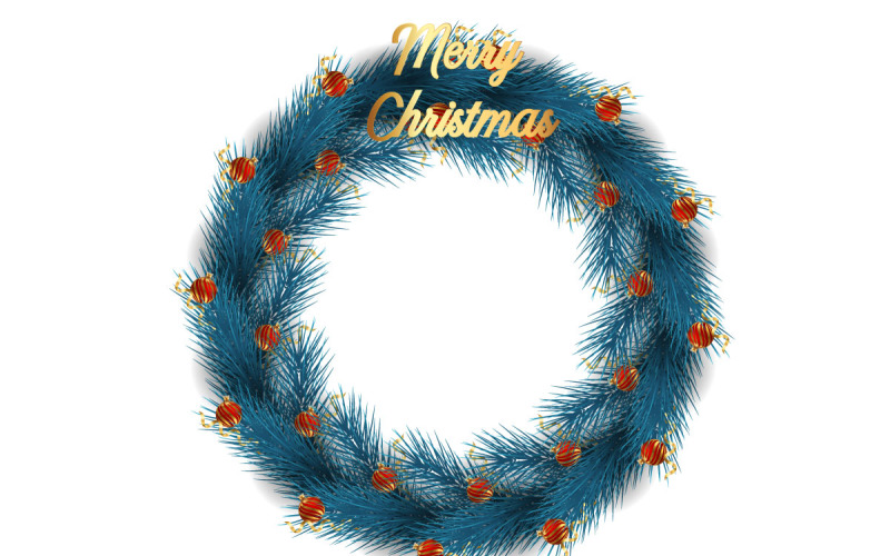 Christmas wreath with pine leaves christmas balls and a golden ribbon Illustration