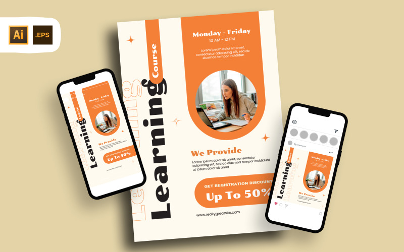 Monday Friday Learning Course Flyer Template Corporate Identity