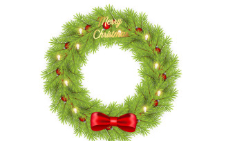 Vector realistic christmas wreath with pine leave, christmas balls