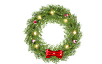 Vector realistic christmas wreath with pine leave