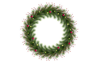 Vector realistic christmas wreath with pine leaves, christmas balls
