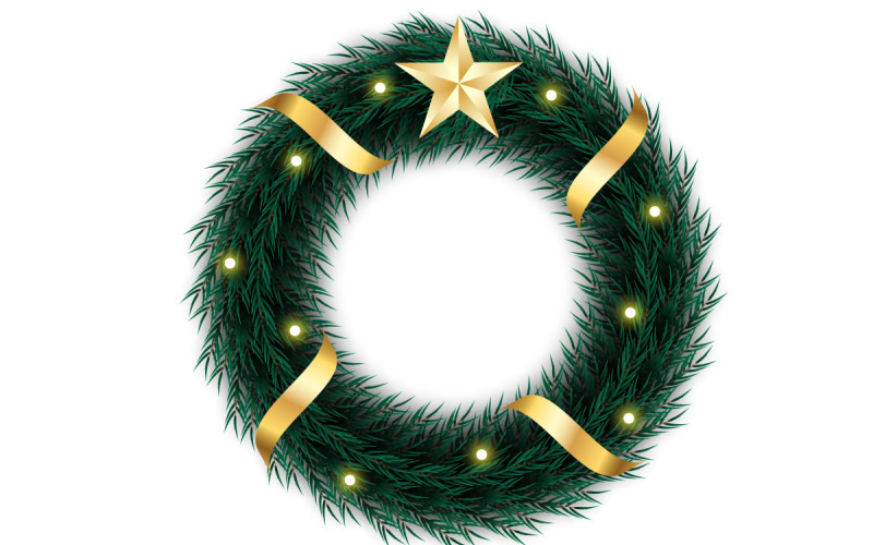 Christmas wreath with pine leaves, christmas balls.Christmas greeting card and background Illustration