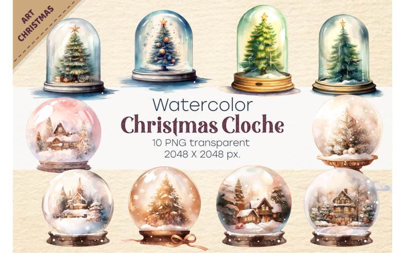 Watercolor Christmas Glass Cloche. PNG, Clipart. Illustration