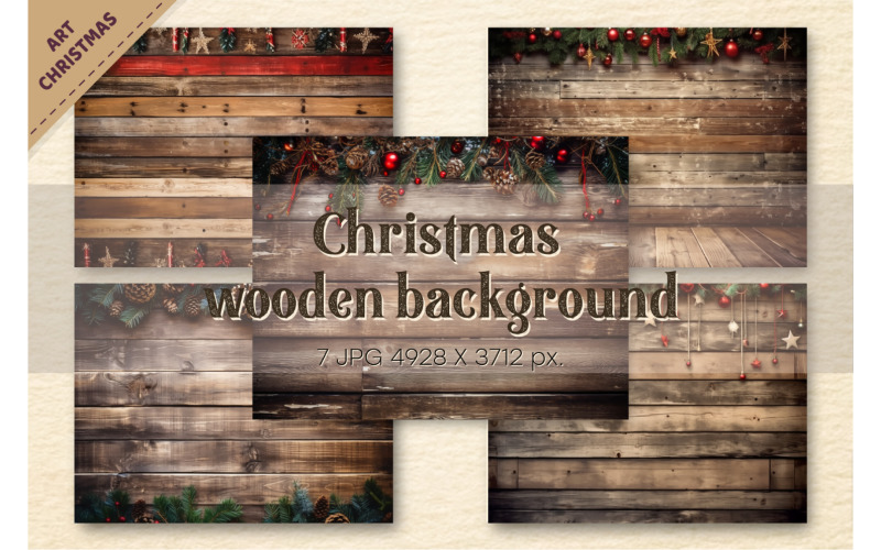 Christmas wooden background. Clipart. Illustration