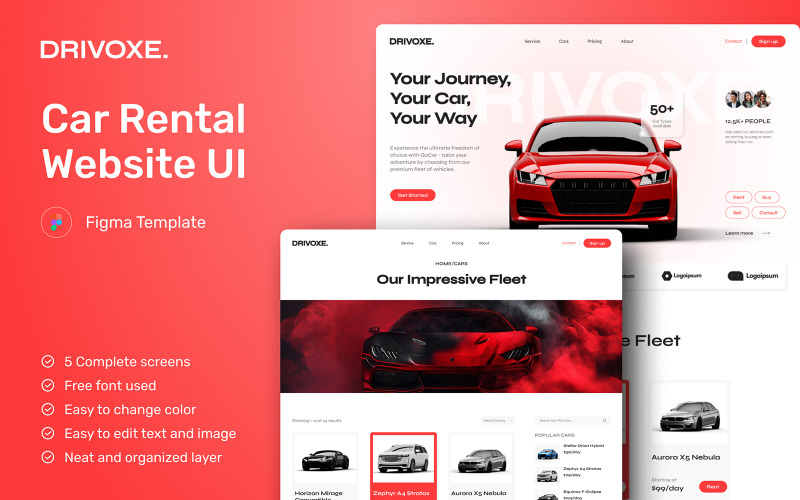 Drivoxe - Car Rental Website UI Element