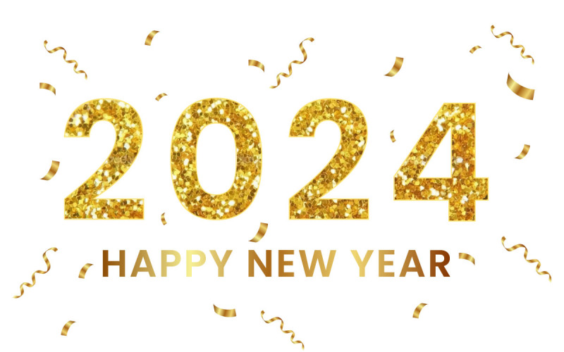 Golden 2024 Happy New Year Illustration