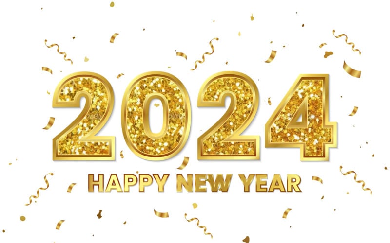 Golden glitter Happy New Year 2024 Illustration
